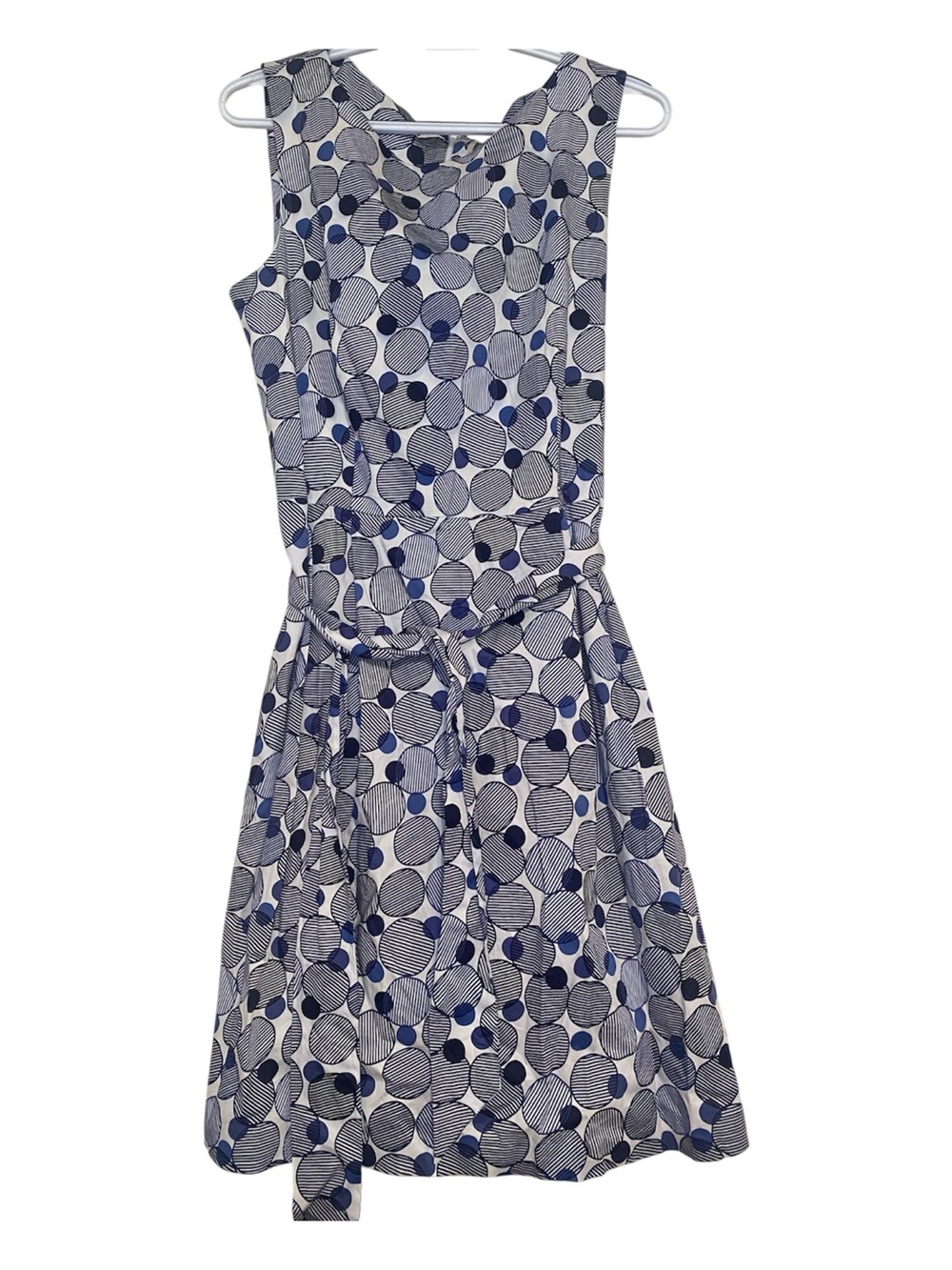 Anne Klein Navy and White Polka Dot Midi Dress with Tie Belt
